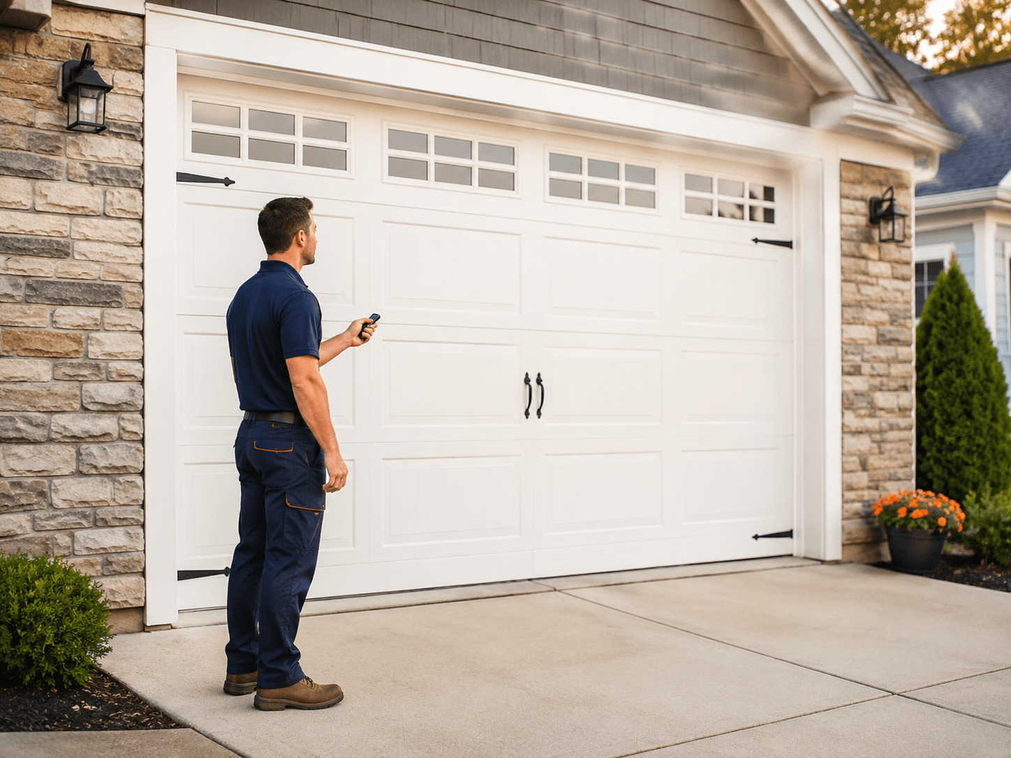 Technician providing professional garage door service in Fortville Indiana