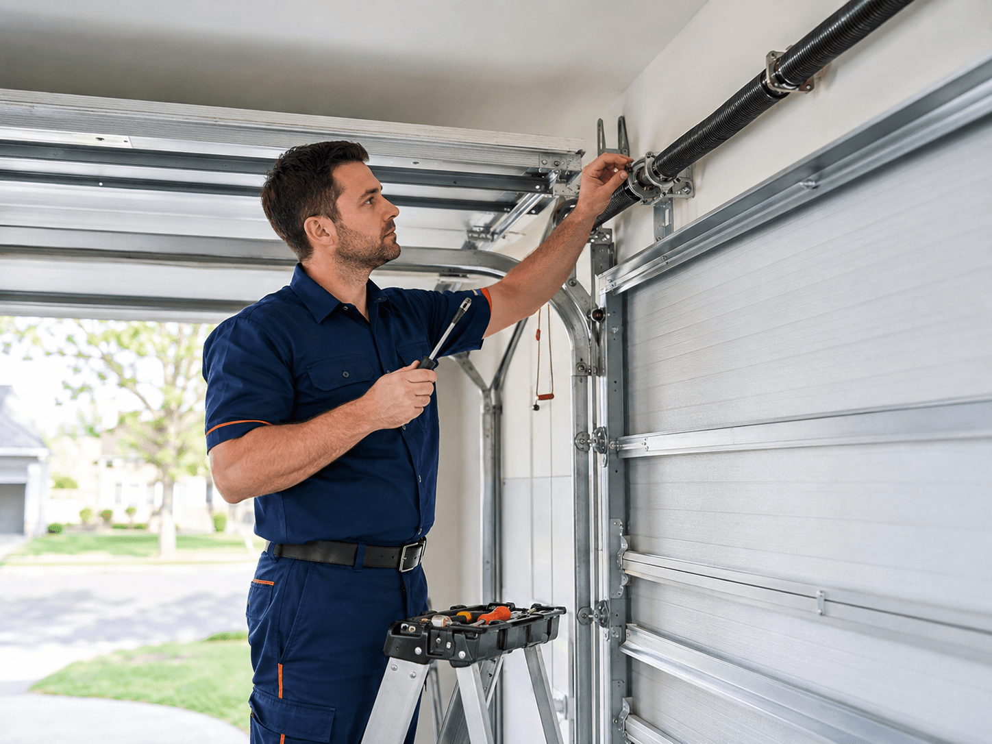 Garage door technician providing professional garage door service